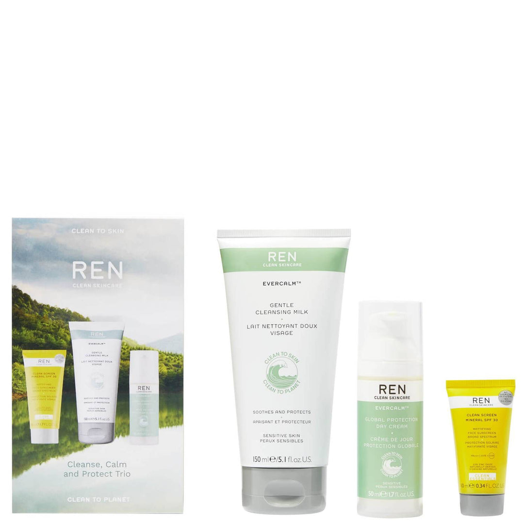 REN Clean Skincare Evercalm Cleanse, Calm & Protect Trio Kit